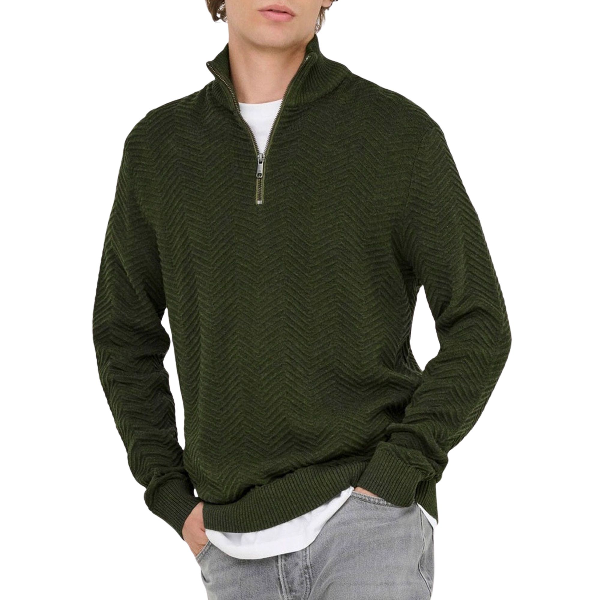 Only & Sons Mace Herringbone Knit Half Zip Sweater Heren | PlutoSport